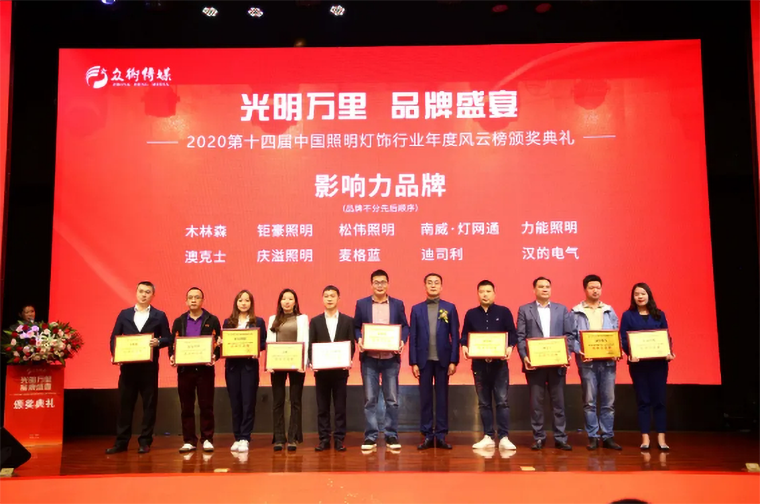 获2020年度照明灯饰行业【影响力品牌】大奖